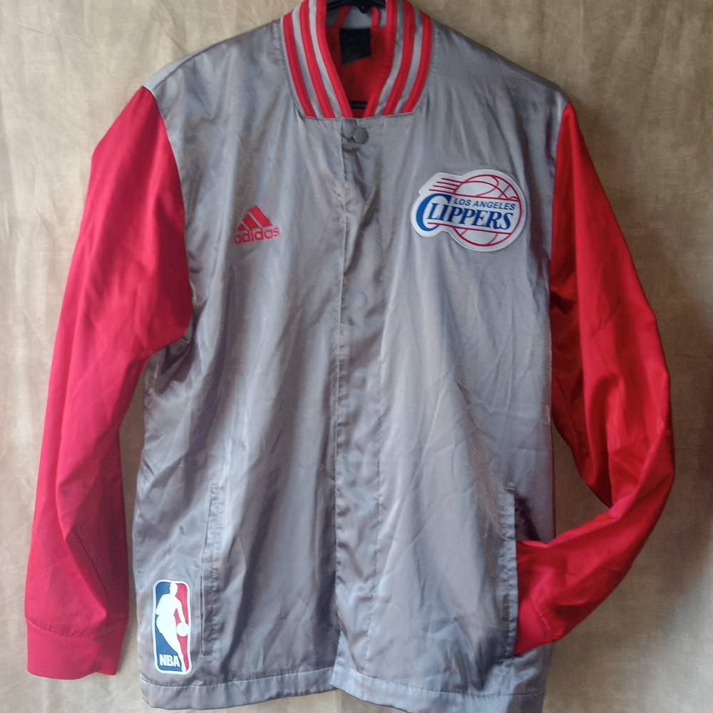 Adidas Gray and Red Los Angeles Clippers Men's Satin Jacket Small